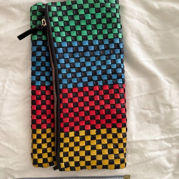 1- clare v foldover clutch or tote convertible checkerboard leather woven r… - Picture 5 of 7